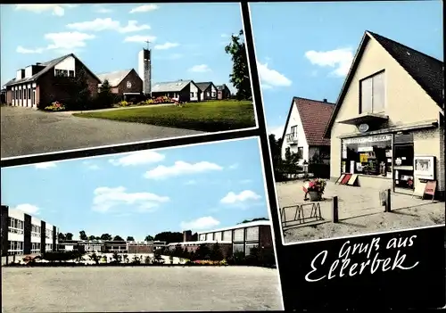 Ak Ellerbek im Kreis Pinneberg, Kirche, Geschäftshaus, Schule