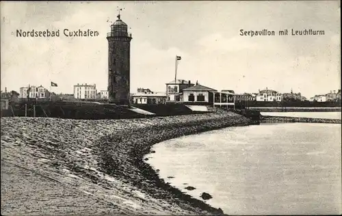 Ak Cuxhaven in Niedersachsen, Seepavillon mit Leuchtturm