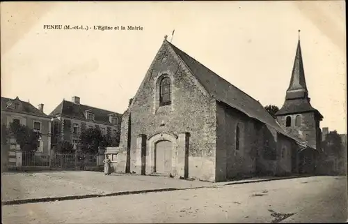 Ak Féneu Maine et Loire, L'Eglise et la Mairie