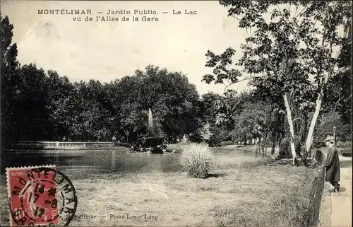 Ak Montélimar Drôme, Jardin Public, Le Lac vu de l'Allee de la Gare