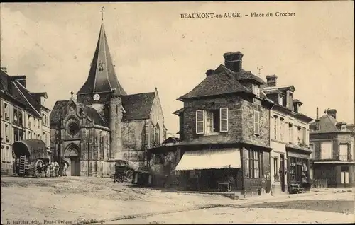 Ak Beaumont en Auge Calvados, Place du Crochet