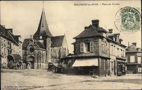 Ak Beaumont en Auge Calvados, Place du Crochet