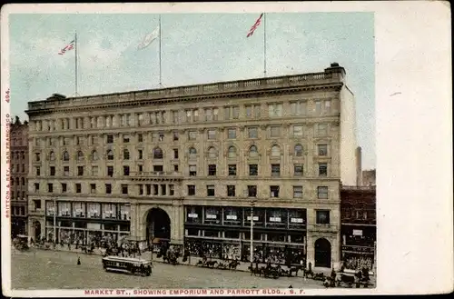 Ak San Francisco Kalifornien USA, Market Street, Showing Emporium and Parrot Building