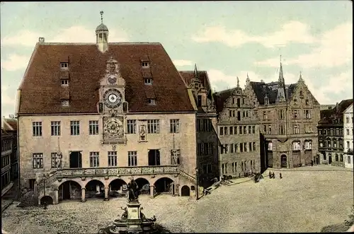 Ak Heilbronn am Neckar, Marktplatz, Rathaus, Denkmal