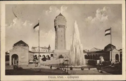 Ak Düren im Rheinland, Cölnplatz, Springbrunnen, Wasserturm