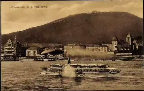 Ak Königswinter am Rhein, Dampfer auf dem Rhein, Petersberg