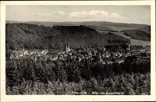 Ak Prüm in der Eifel, Totalansicht der Ortschaft vom Aussichtsturm aus