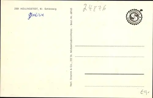 Ak Hollingstedt in Schleswig, Schule, Denkmal, Haus mit Reetdach, Storchennest