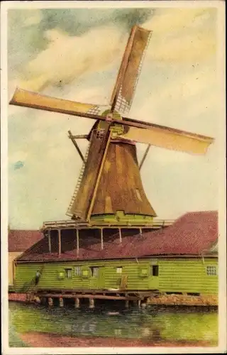 Ak Hollandse molen, Ortspartie mit Niederländischer Windmühle