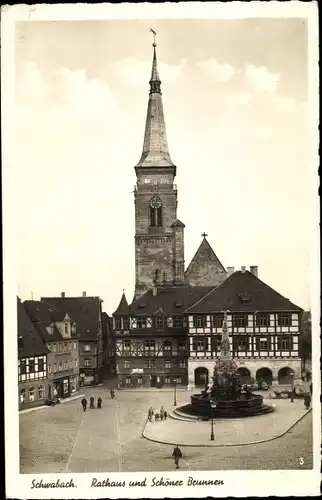 Ak Schwabach in Mittelfranken Bayern, Rathaus und Schöner Brunnen