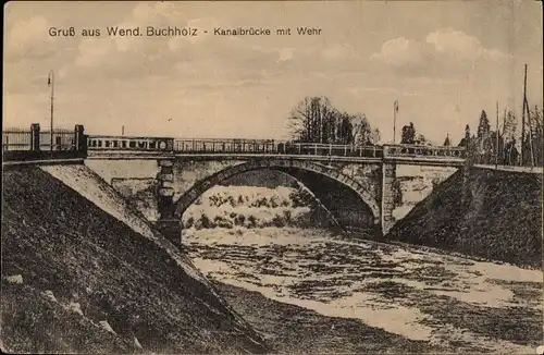Ak Wendisch Buchholz Märkisch Buchholz Dahme Spreewald, Kanalbrücke mit Wehr