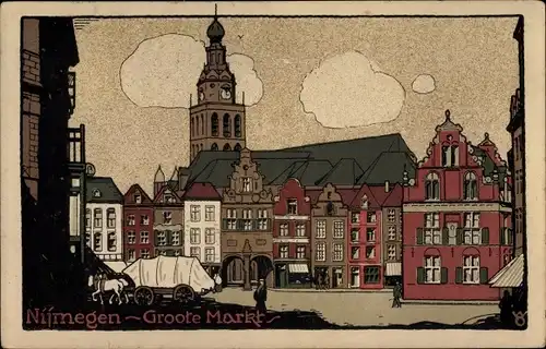 Steindruck Ak Nijmegen Gelderland, Groote Markt, Marktplatz
