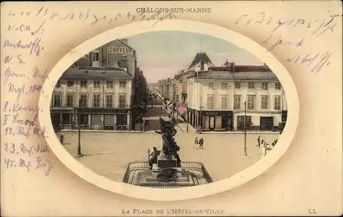 Passepartout Ak Chalons sur Marne, Place de l'Hotel de Ville, Coiffeur