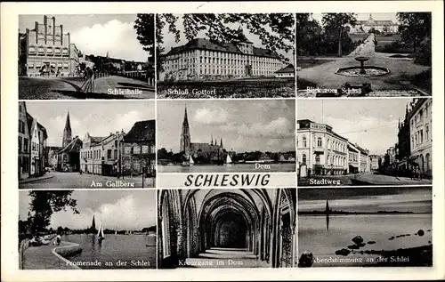 Ak Schleswig an der Schlei, Schloss Gottorf, Schleihalle, Gallberg, Promenade, Kreuzgang im Dom