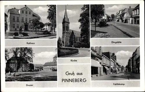 Ak Pinneberg in Schleswig Holstein, Dingstätte, Fahlskamp, Rathaus, Kirche, Drostei