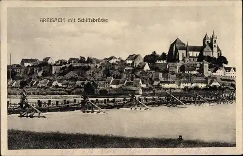 Ak Breisach am Oberrhein, Gesamtansicht mit Schiffsbrücke