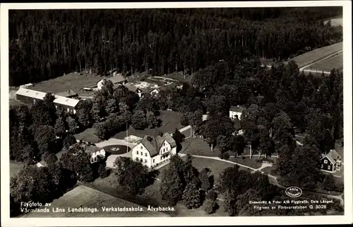 Ak Värmland Schweden, Flygfoto av Värmlands Lans Landstings, Verkstadsskola