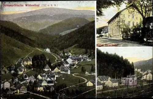 Ak Wildenthal Eibenstock im Erzgebirge, Hotel Drechsler, Blick auf den Ort