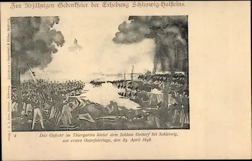 Künstler Ak Schleswig Holsteinische Jubiläumspostkarte 1848/98, Gefecht Gottorf, 23.04.1848