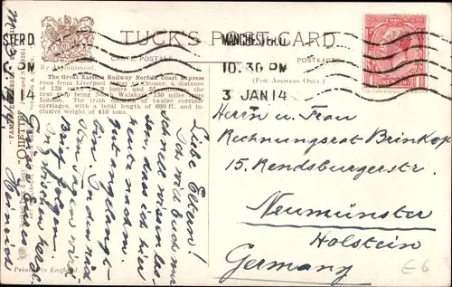 Künstler Ak Britische Eisenbahn Nr 1855, Great Eastern Express, Tuck 9161