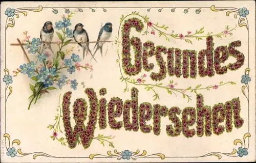 Litho Kitsch, Schwalben, Veilchen, Gesundes Wiedersehen