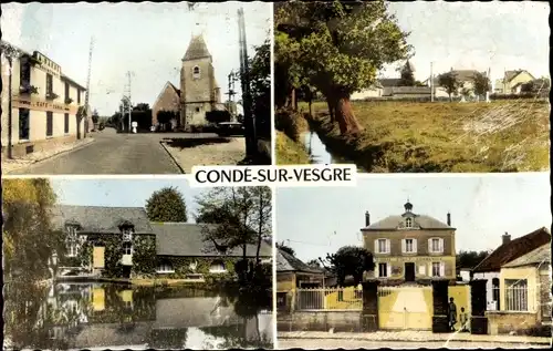 Ak Condé sur Vesgre Yvelines, Place de l'Eglise, La Vesgre, Le Moulin, Mairie Ecole