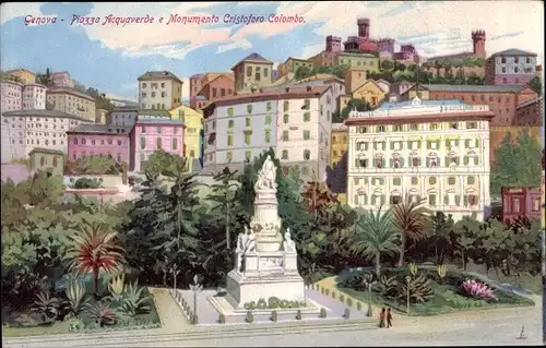 Künstler Ak Genova Genua Liguria, Piazza Acquaverde e Monumento Cristoforo Colombo