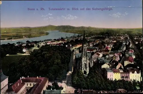 Ak Bonn am Rhein, Totalansicht mit Blick auf das Siebengebirge