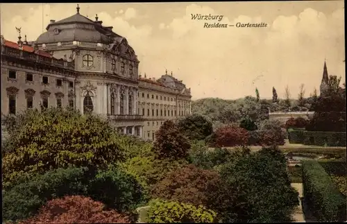 Ak Würzburg am Main Unterfranken, Residenz, Gartenseite