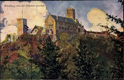 Ak Lutherstadt Eisenach in Thüringen, Wartburg von der Schanze gesehen, Nr. 11/1