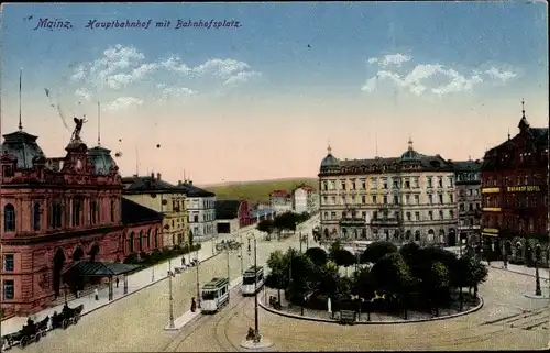 Ak Mainz am Rhein, Hauptbahnhof mit Bahnhofsplatz