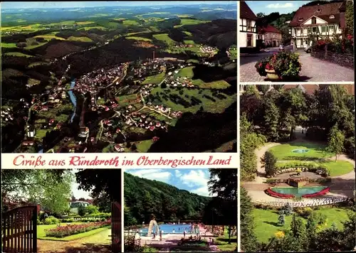 Ak Ründeroth Engelskirchen im Oberbergischen Kreis, Freibad, Parkanlage, Luftbild, Dorfpartie