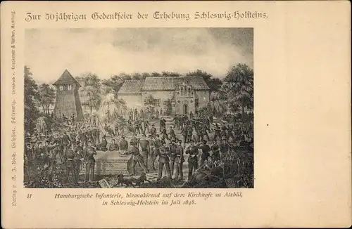 Künstler Ak Schleswig Holsteinische Jubiläumspostkarte 1848/98, Hamburger Infanterie