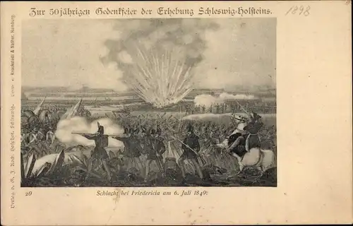 Künstler Ak Schleswig Holsteinische Jubiläumspostkarte 1848/98, Schlacht, Friedericia, 06.07.1849