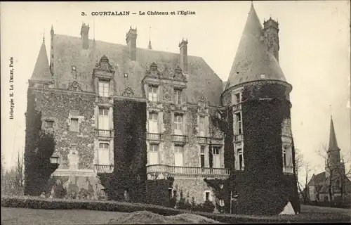 Ak Courtalain Eure-et-Loir, Le Chateau et l'Eglise