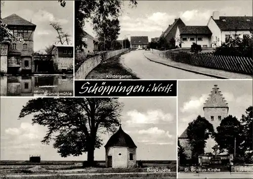 Ak Schöppingen im Münsterland, Kindergarten, Brüningmühle, Bergkapelle, St. Brictius Kirche