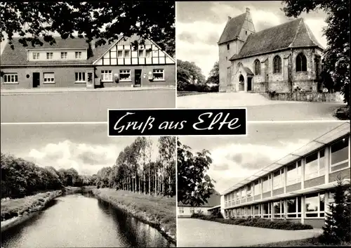 Ak Elte Rheine in Westfalen, Gasthof, Schule, Kirche, Flusspartie