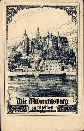 Künstler Ak Lenz, W., Meißen in Sachsen, Die Albrechtsburg vom Wasser gesehen