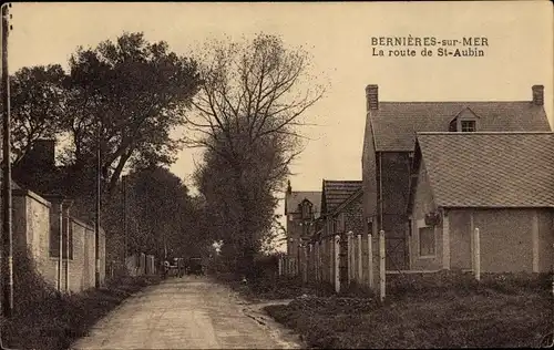 Ak Bernieres Calvados, La route de Saint Aubin