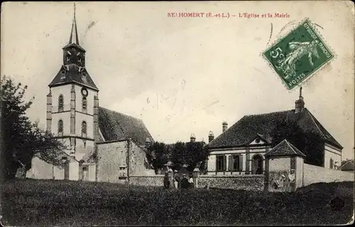 Ak Belhomert Eure et Loir, L'Eglise et la Mairie