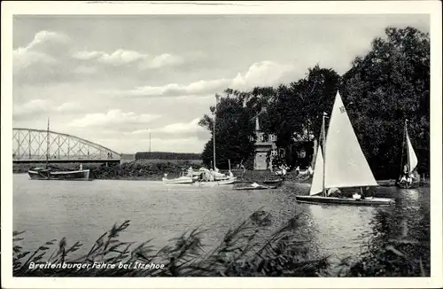 Ak Itzehoe in Schleswig Holstein, Breitenburger Fähre, Brücke, Segelpartie