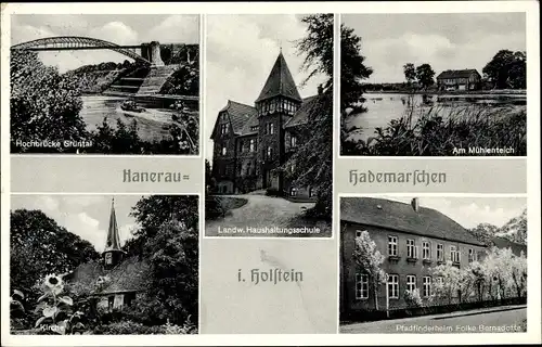 Ak Hanerau Hademarschen in Holstein, Hochbrücke, Landw. Haushaltungsschule, Kirche, Pfadfinderheim