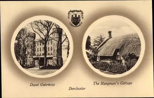 Wappen Ak Dorchester Grafschaft Dorset South West England, Depot Gateway, The Hangmans Cottage