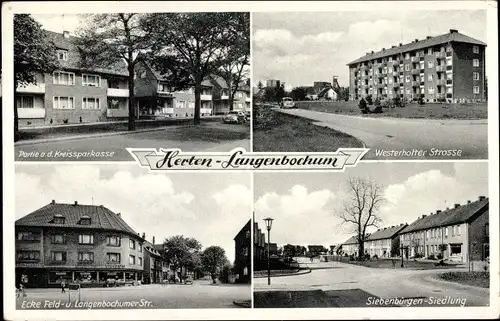 Ak Langenbochum Herten im Ruhrgebiet, Kreissparkasse, Westerholter Straße, Siebenbürgen Siedlung