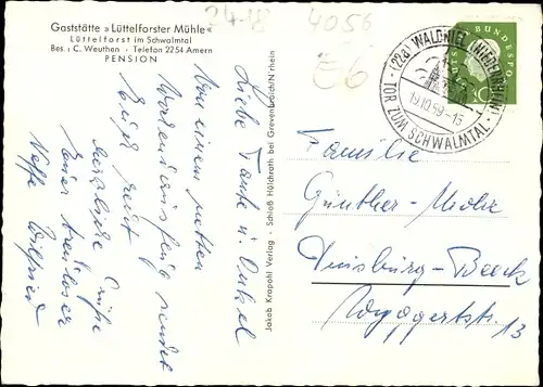 Ak Lüttelforst Schwalmtal in Westfalen, Gaststätte Lüttelforster Mühle, Inh. C. Weuthen