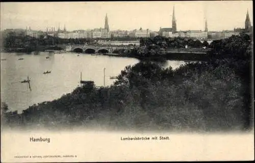 Ak Hamburg Mitte Altstadt, Lombardsbrücke mit Stadt