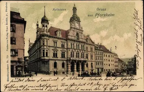 Ak Pforzheim im Schwarzwald Rathaus