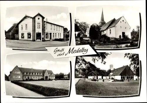 Ak Medelby in Schleswig Holstein, Kirche, Geschäft, Ortsansichten