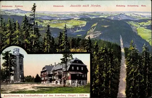 Ak Wildenthal Eibenstock im Erzgebirge, Auersberg, Aussichtsturm und Unterkunftshaus