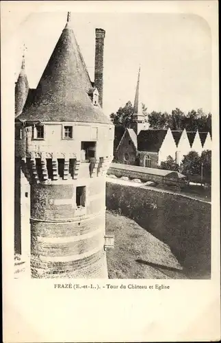 Ak Fraze Eure et Loir, Tour du Chateau et Eglise